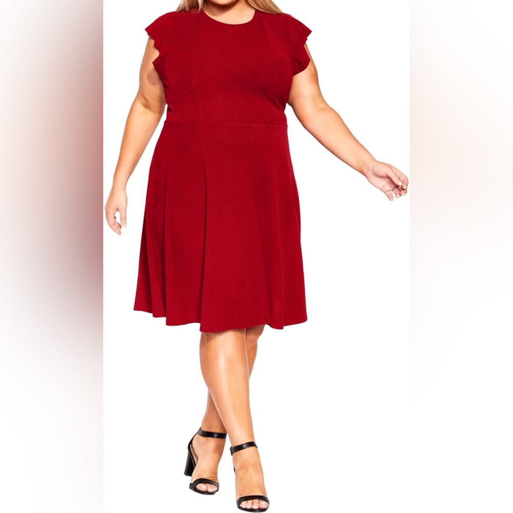 City Chic Burgundy Rounded Neckline Fluttering Cape Sleeves Skylar Dress SKU0466 - Picture 9 of 10
